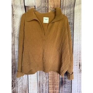 Abercrombie & Fitch Sweater Collared Pullover Cozy Preppy Neutral Brown Size XL